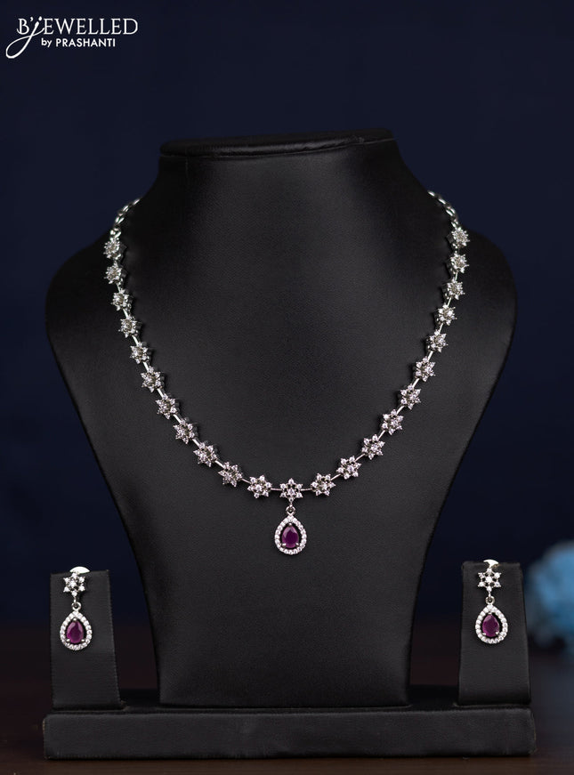 zircon necklace floral design with ruby and cz stones