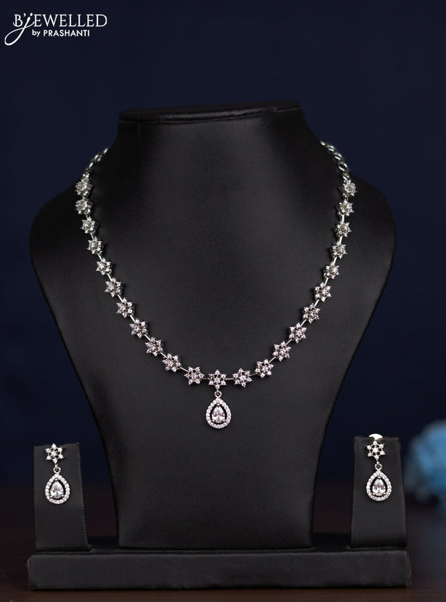 zircon necklace floral design with cz stones