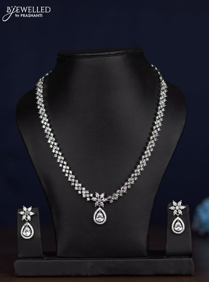 zircon necklace floral design with cz stones