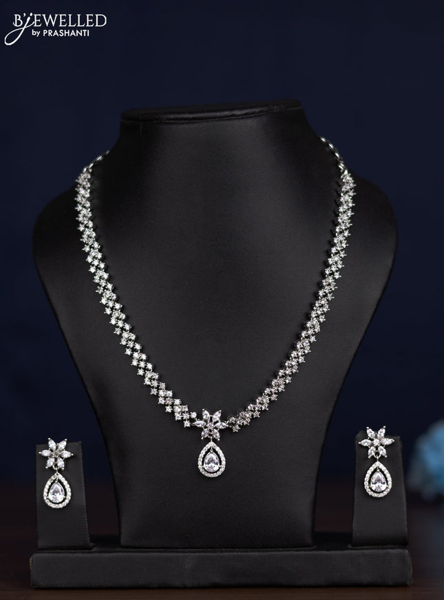 zircon necklace floral design with cz stones