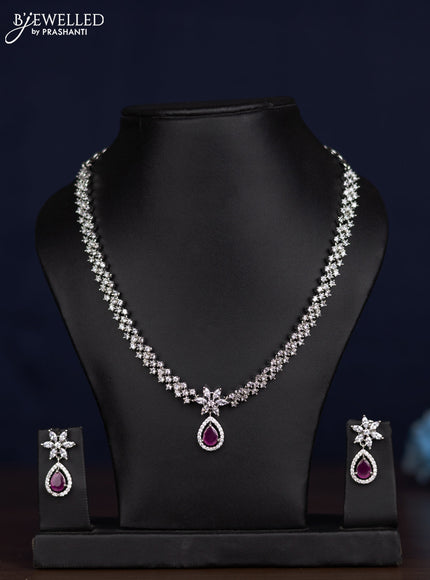 zircon necklace floral design with ruby and cz stones
