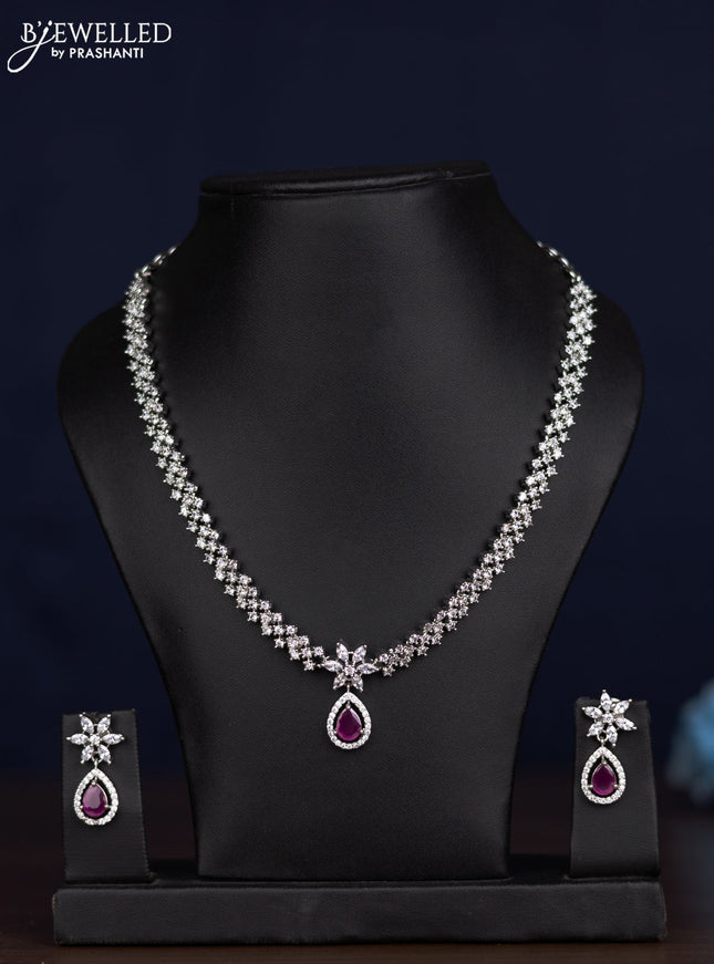 zircon necklace floral design with ruby and cz stones