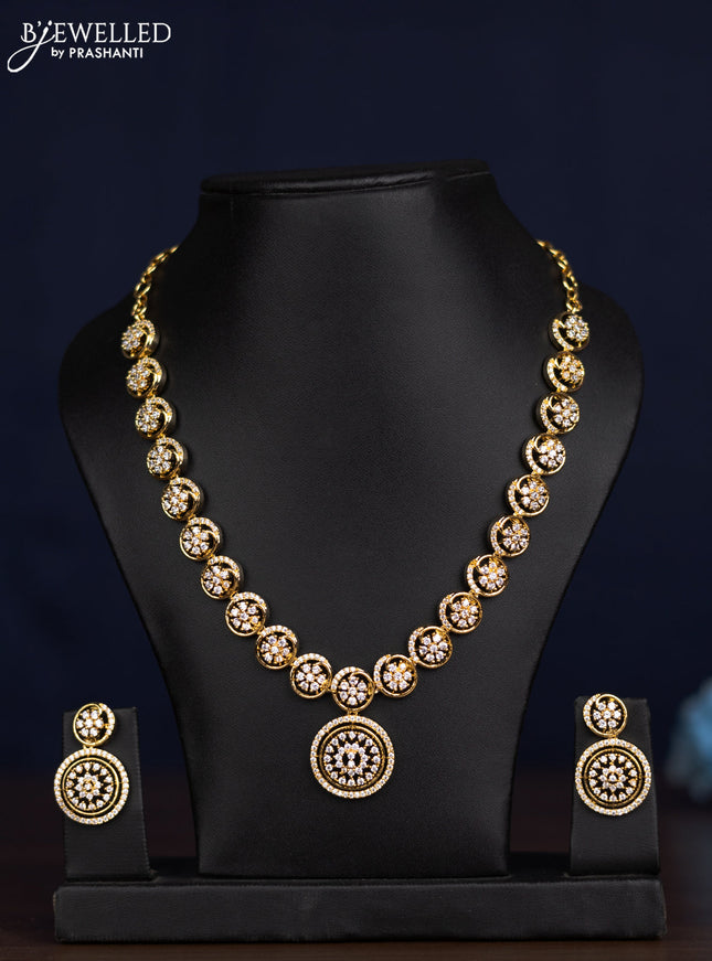 zircon necklace floral design with cz stones in gold finish