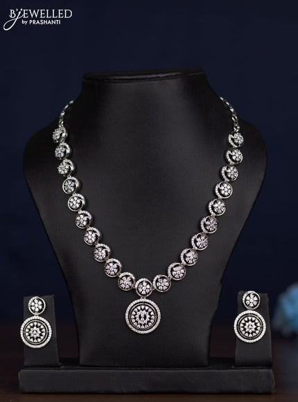 zircon necklace floral design with cz stones