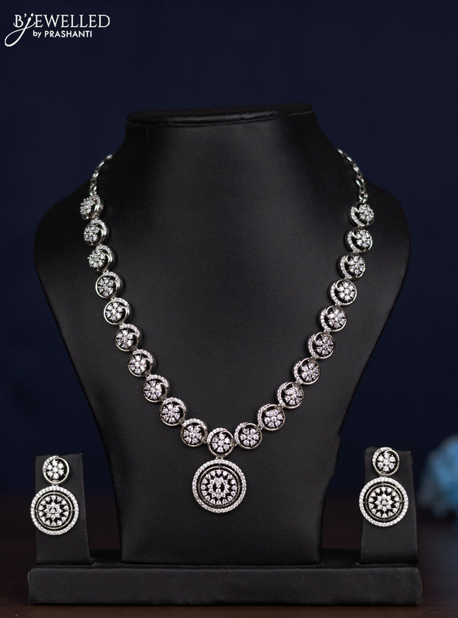 zircon necklace floral design with cz stones