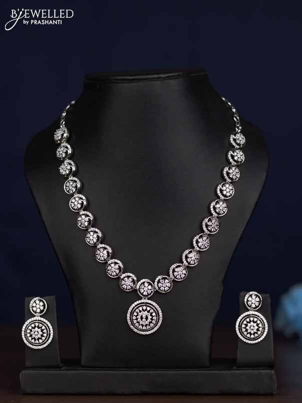 zircon necklace floral design with cz stones