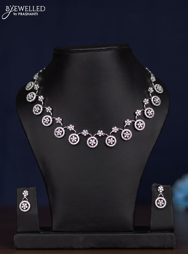 zircon necklace floral design with cz stones