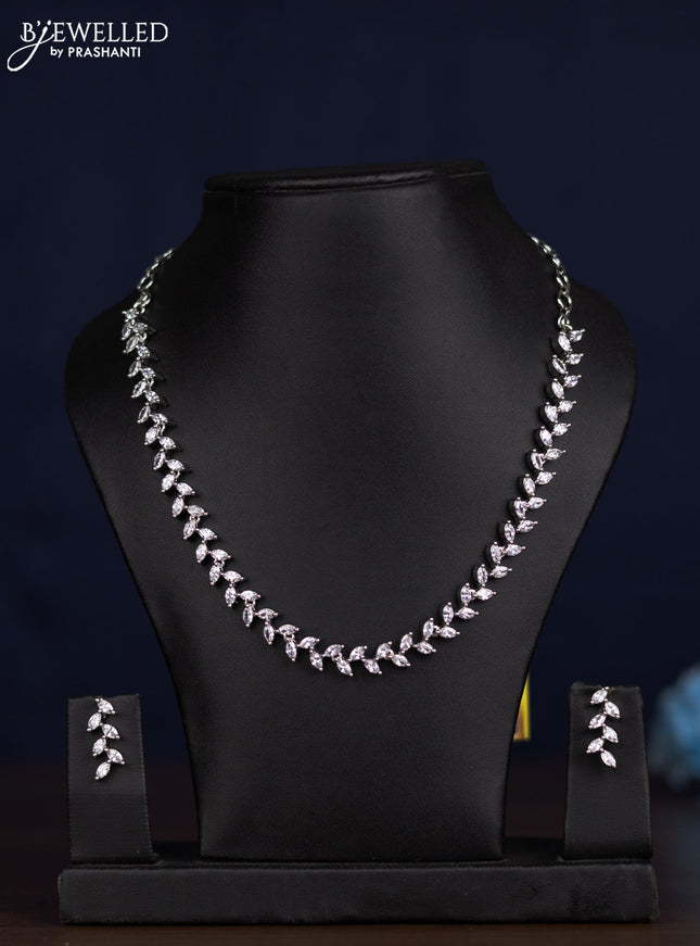 zircon necklace leaf design with cz stones