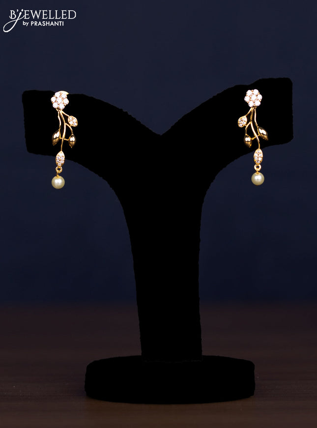 zircon necklace floral design with cz stones and pearl hanging with gold finish