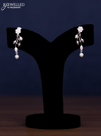 zircon necklace floral design with cz stones and pearl hanging