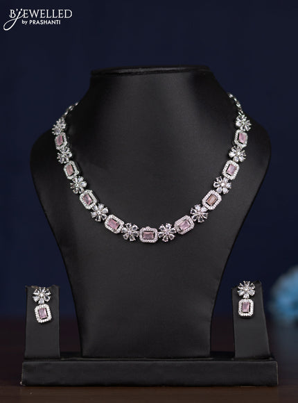 zircon necklace floral design with baby pink and cz stones