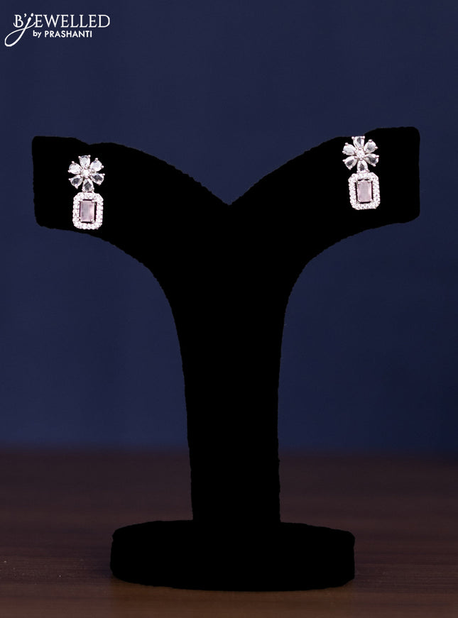 zircon necklace floral design with baby pink and cz stones