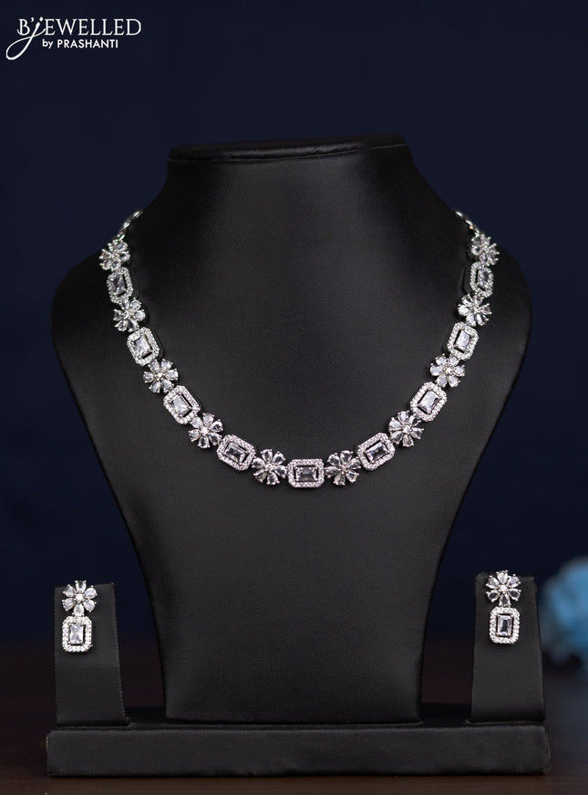 zircon necklace floral design with cz stones