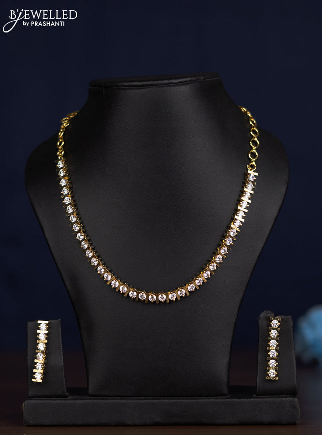 zircon necklace simple design with cz stones in gold finish