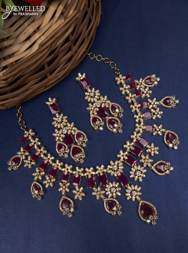 Zircon choker with ruby and cz stones in gold finish