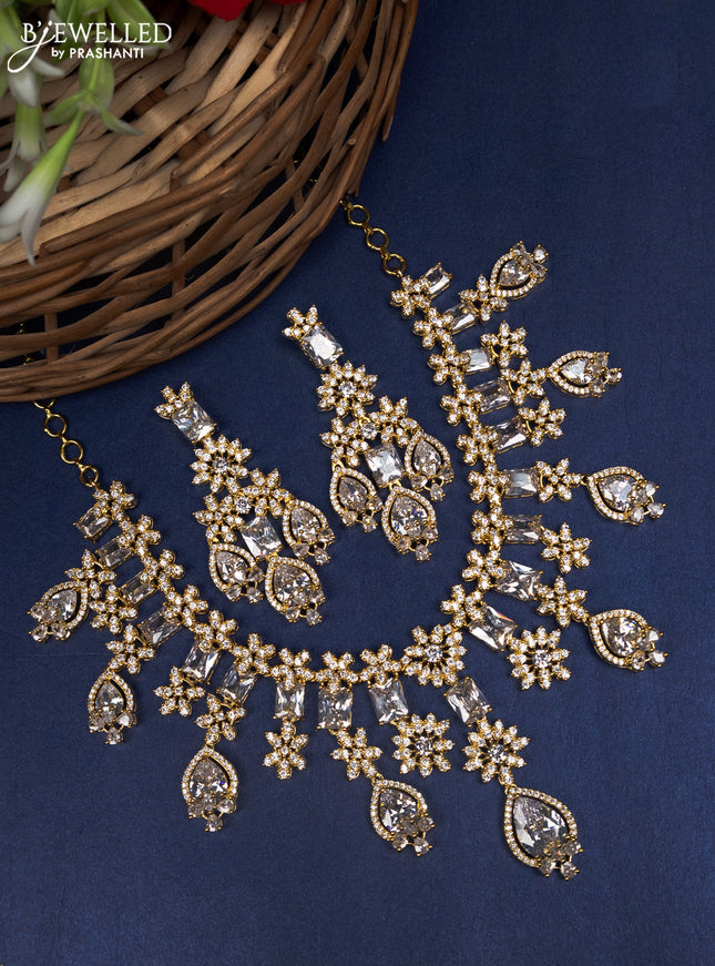 Zircon choker with cz stones in gold finish