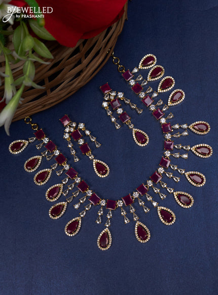 Zircon choker with ruby and cz stones in gold finish
