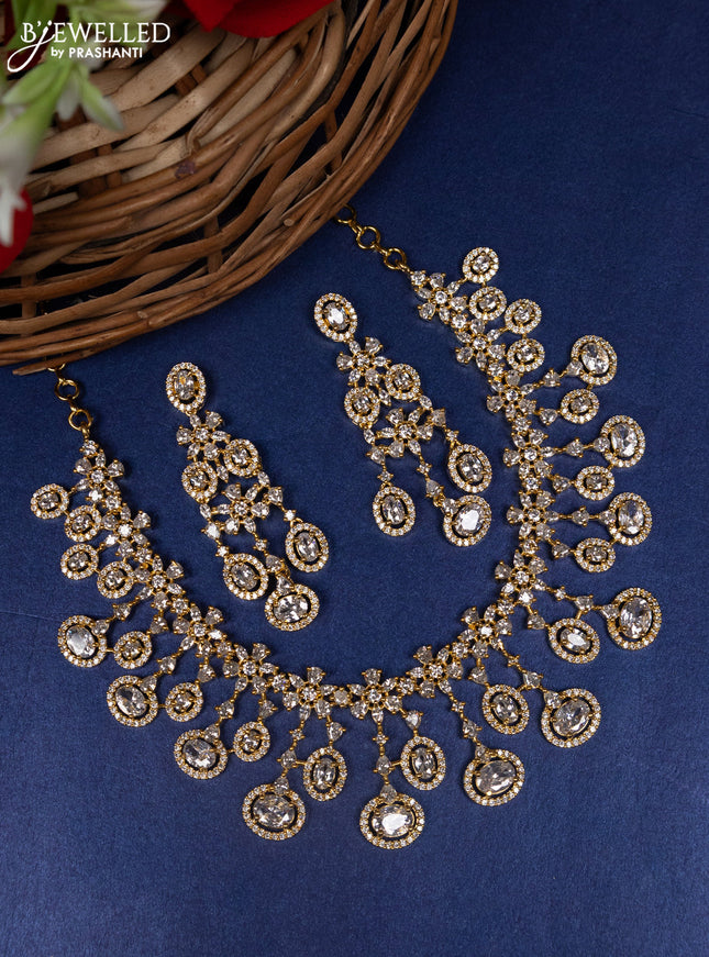 Zircon choker with cz stones in gold finish