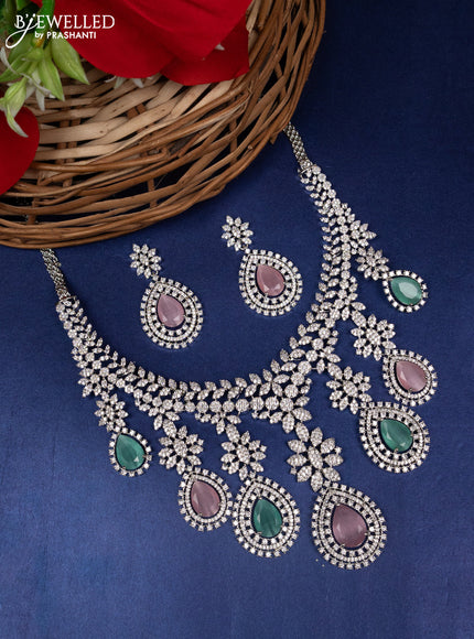 Zircon choker with mint green & baby pink and cz stones