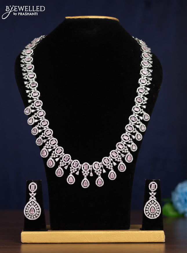 Zircon haaram with baby pink and cz stones