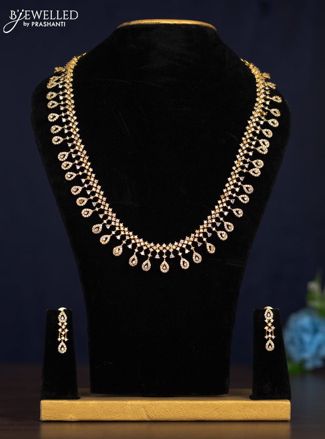 Zircon haaram with cz stones in gold finish