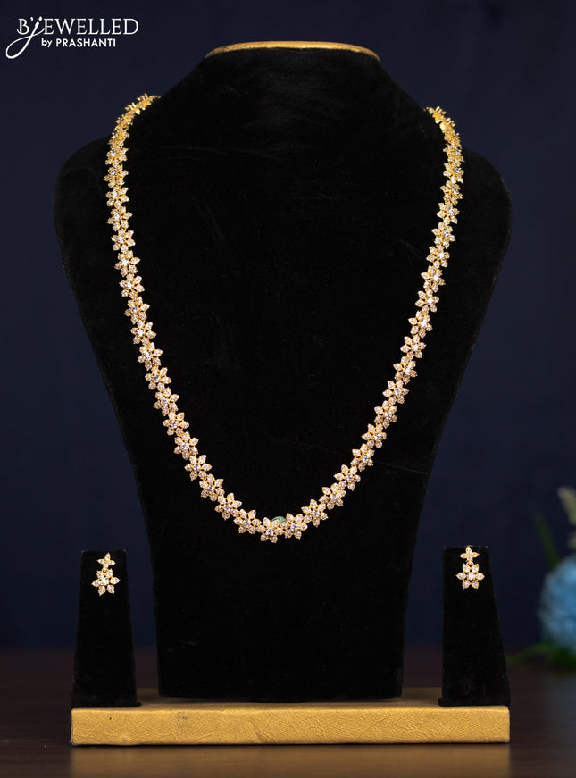 Zircon haaram floral design with cz stones in gold finish