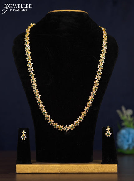 Zircon haaram floral design with emerald & cz stones in gold finish