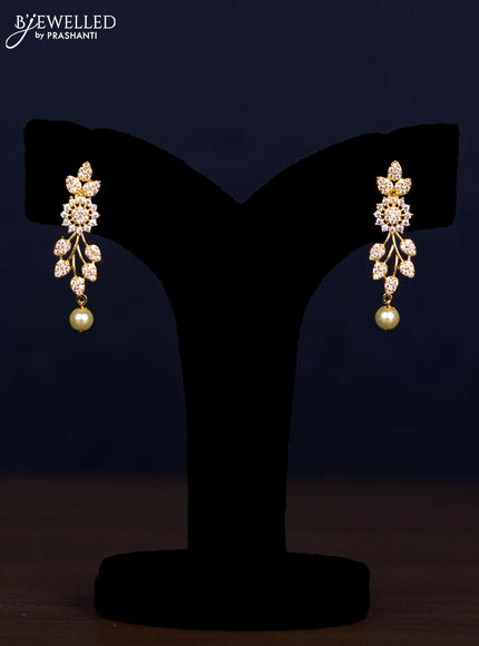 Zircon haaram leaf design with cz stones and pearl hanging in gold finish