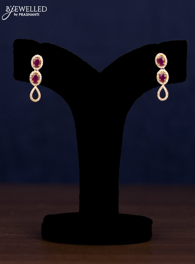 Zircon haaram with ruby and cz stones in gold finish