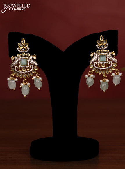 Beaded double layer mint green necklace with cz stones and pearl & beads hanging in victorian finish