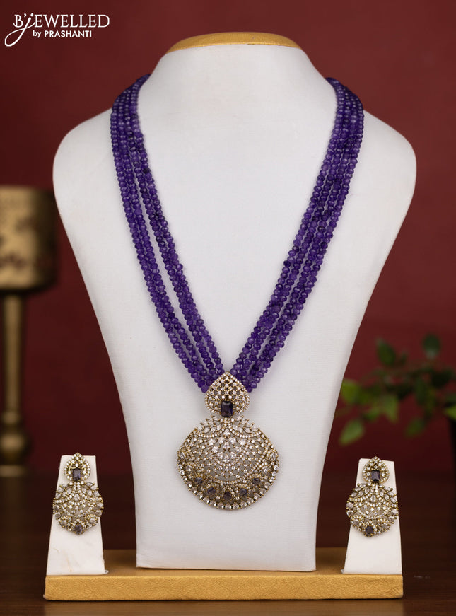 Beaded multilayer violet necklace with cz stones in victorian finish