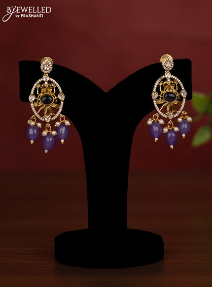 Beaded double layer violet necklace ganesha pendant with cz stones and pearl & beads hanging in victorian finish