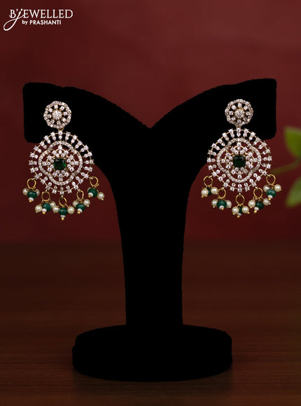 Beaded triple layer green necklace with cz stones and pearl & beads hanging in victorian finish