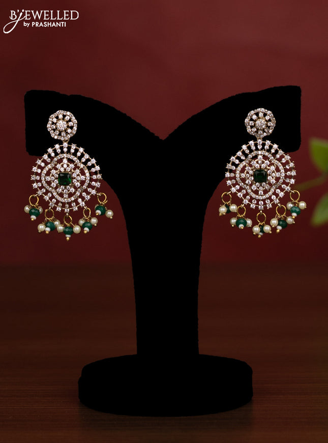 Beaded triple layer green necklace with cz stones and pearl & beads hanging in victorian finish