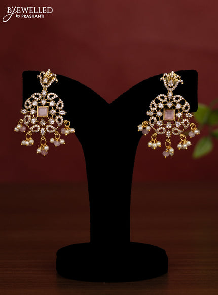 Beaded triple layer baby pink necklace with cz stones and pearl & beads hanging in victorian finish