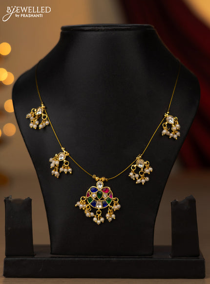 Invisible chain chandbali pendant with jadau kundan stones and pearl hangings without earring
