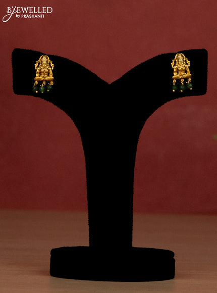 Beaded green haaram with lakshmi side pendant and kemp & cz stones