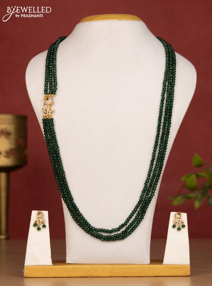 Beaded green haaram with peacock side pendant and cz stones
