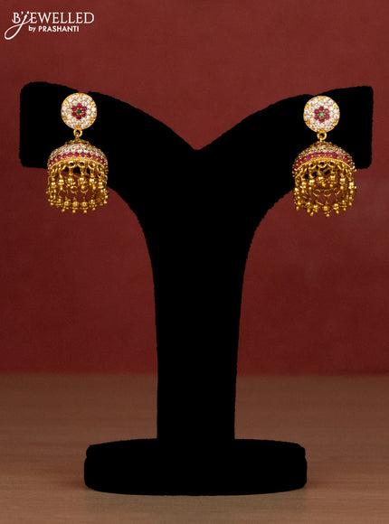 Beaded green haaram with kemp and cz stones side pendant