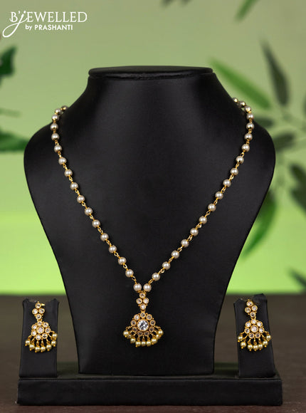 Pearl necklace with cz stones and pearl hangings