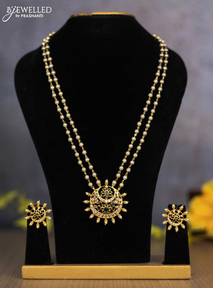 Pearl double layer necklace chandbali design with emerald and cz stones