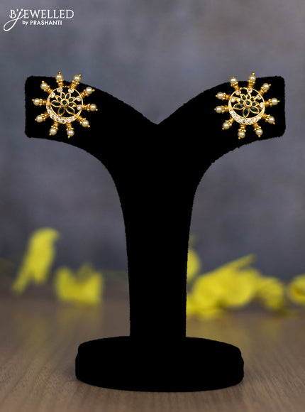 Pearl double layer necklace chandbali design with emerald and cz stones