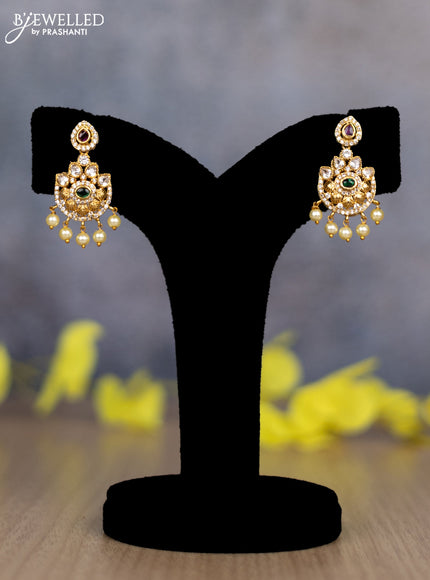 Pearl double layer necklace elephant design with kemp & cz stones and pearl hangings