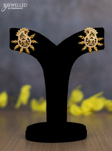 Pearl triple layer necklace manga pattern with kemp and cz stones