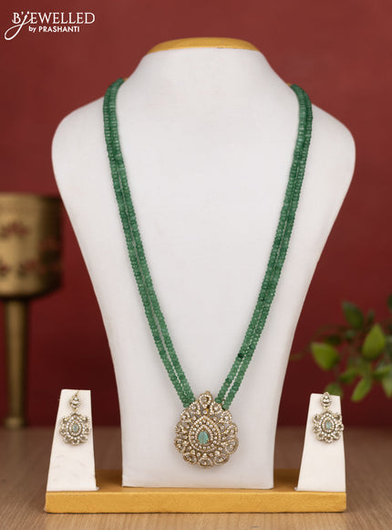 Beaded double layer mint green haram with cz stones in victorian finish