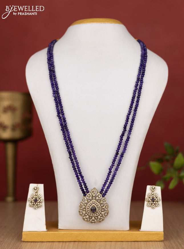 Beaded double layer violet haram with cz stones in victorian finish