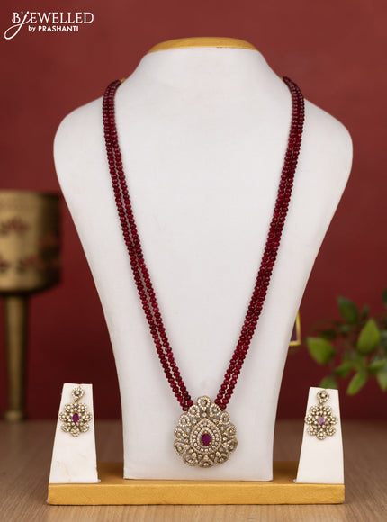 Beaded double layer maroon haram with ruby and cz stones in victorian finish