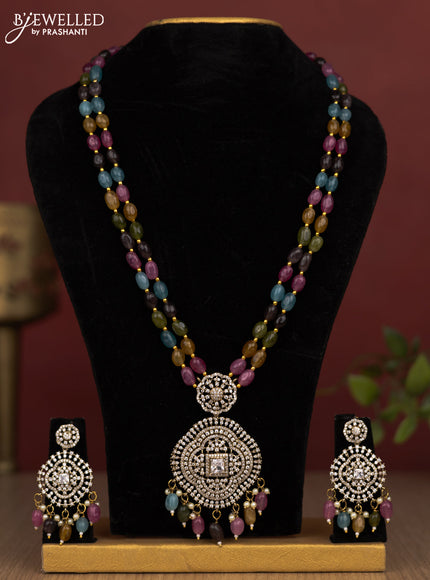 Beaded double layer multicolour haram with cz stones and pearl & beads hanging in victorian finish