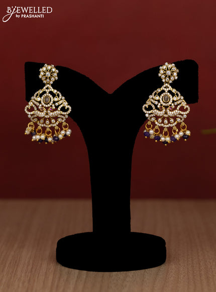 Beaded multilayer violet haram peacock design with cz stones and pearl & beads hanging