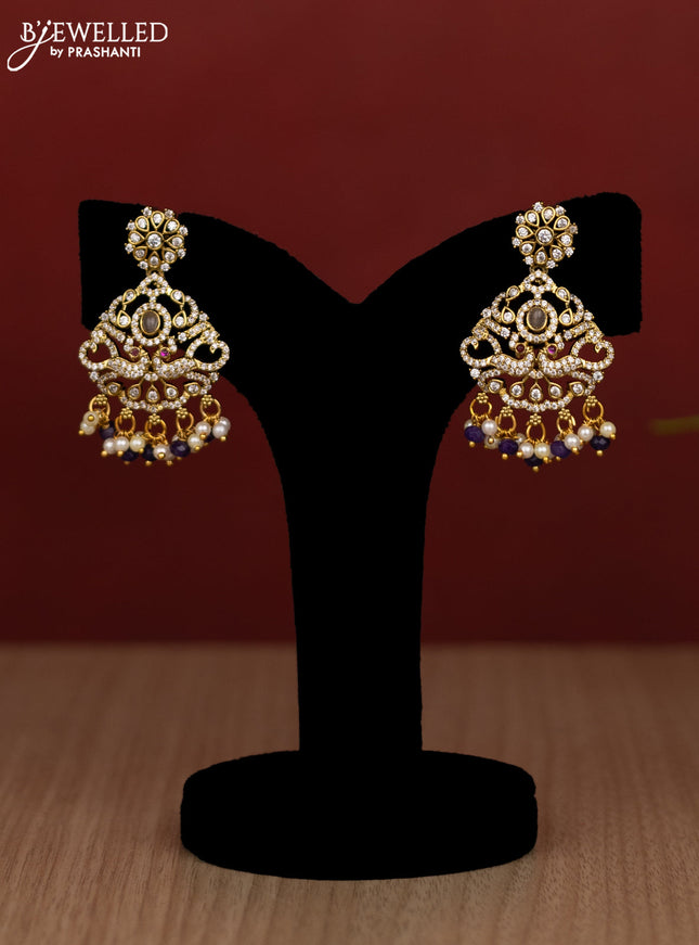 Beaded multilayer violet haram peacock design with cz stones and pearl & beads hanging